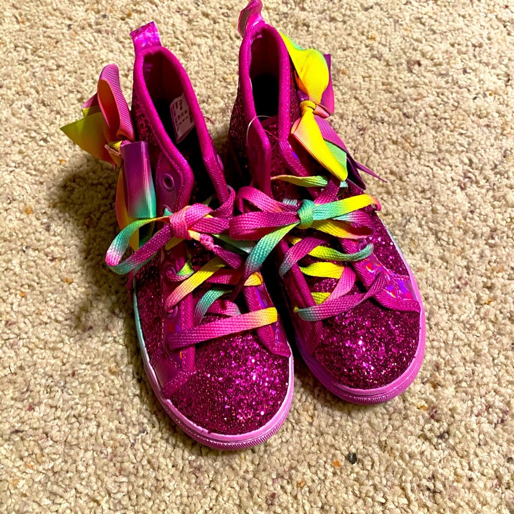 JoJo Siwa Hot Pink Glitter High-Top Sneakers with Rainbow Accents